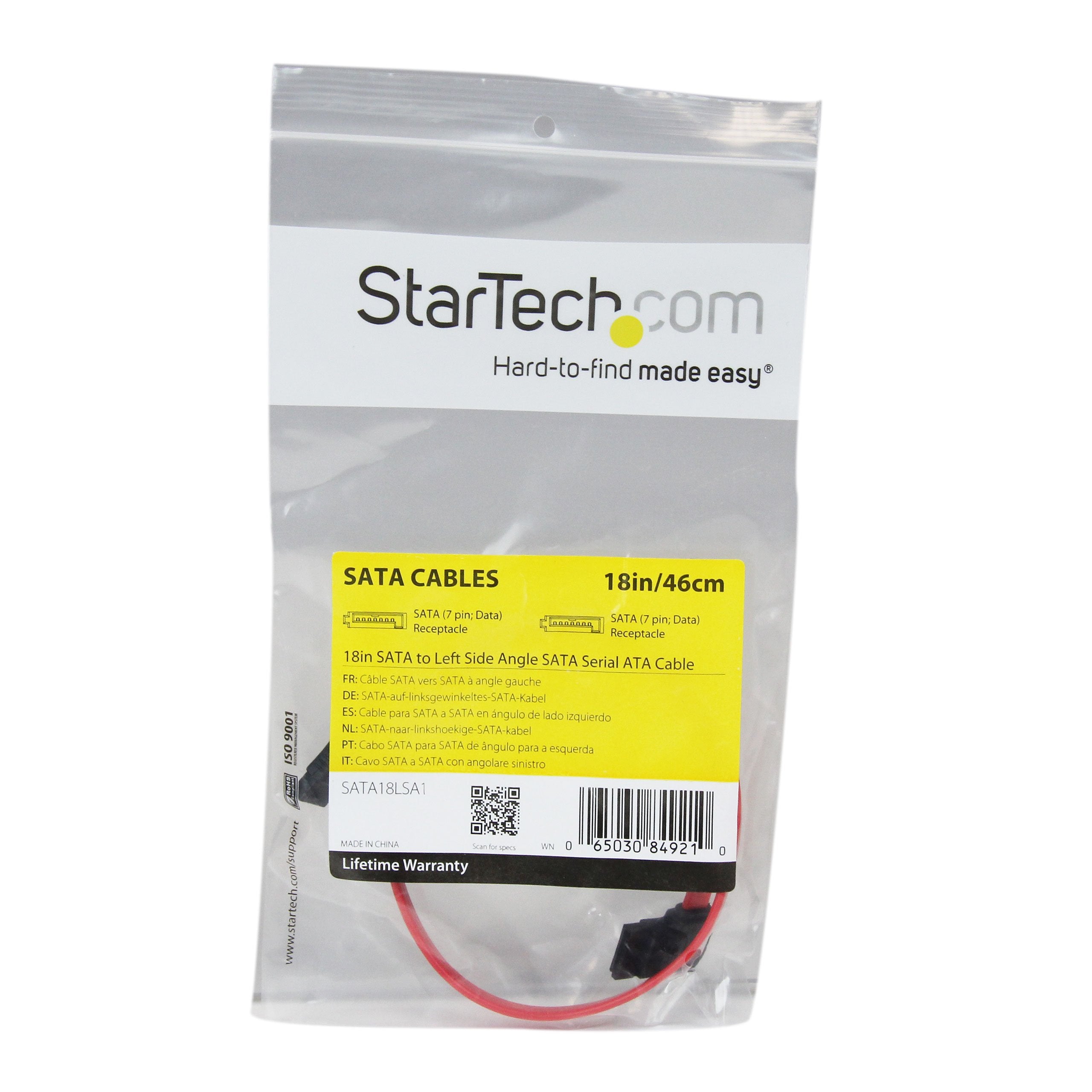Startech.Com 18In Sata To Left Side Angle Sata Serial Ata Cable   Straight To Left Side Angled Sata Cable 18 Inch